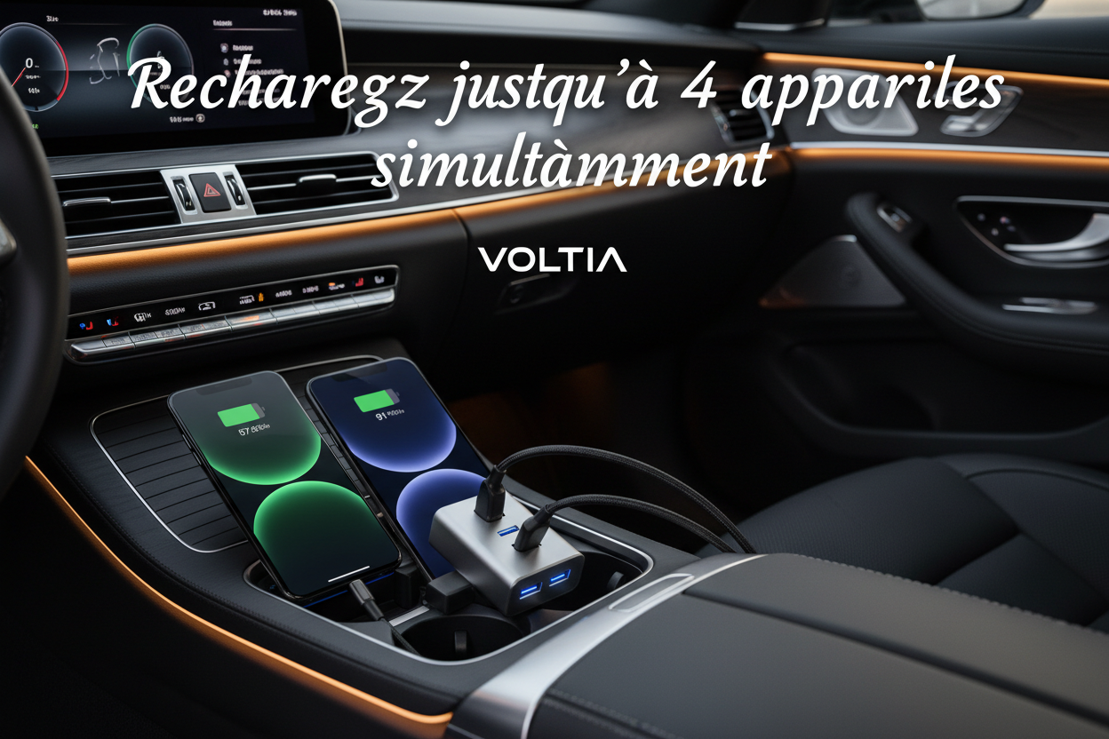 Chargeur voiture VOLTIA - rechargez jusqu'à 4 appareils simultanément